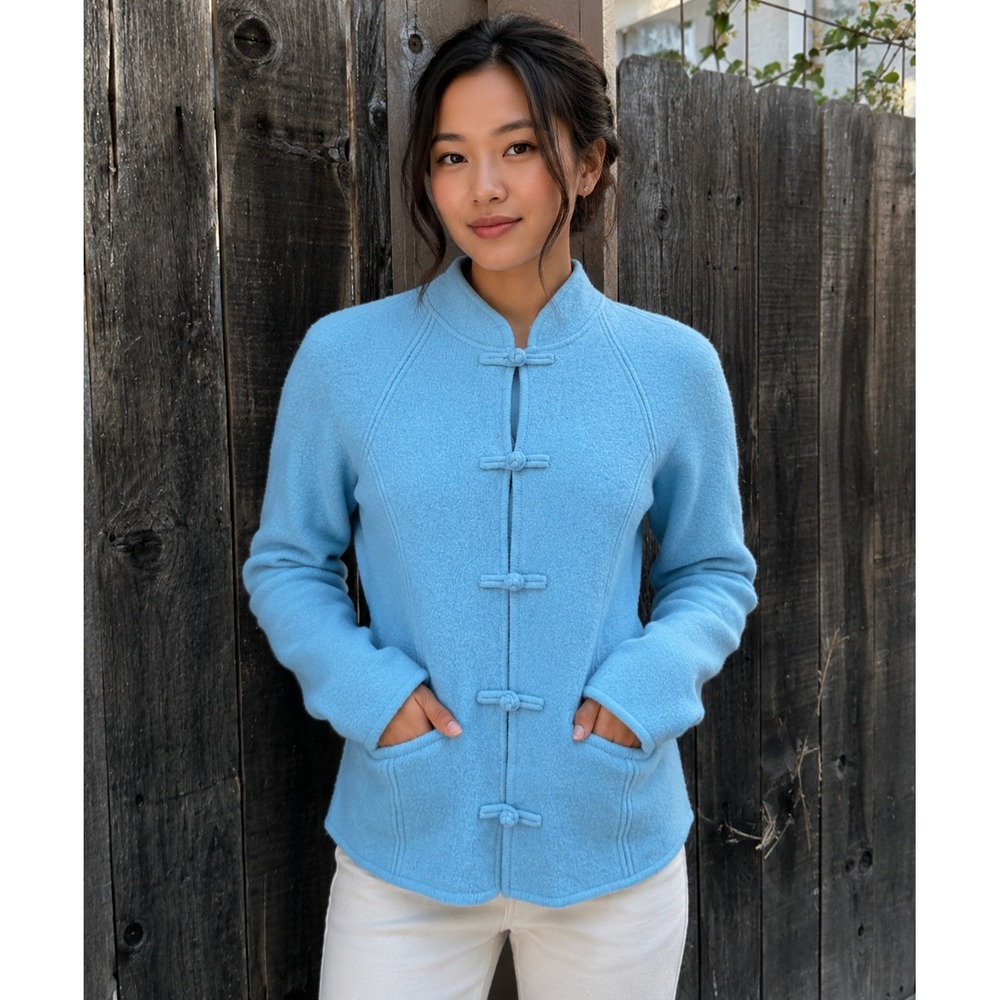 Shanghai Tang Wool Frog Closure Jacket Hong Kong Blue Womens Large